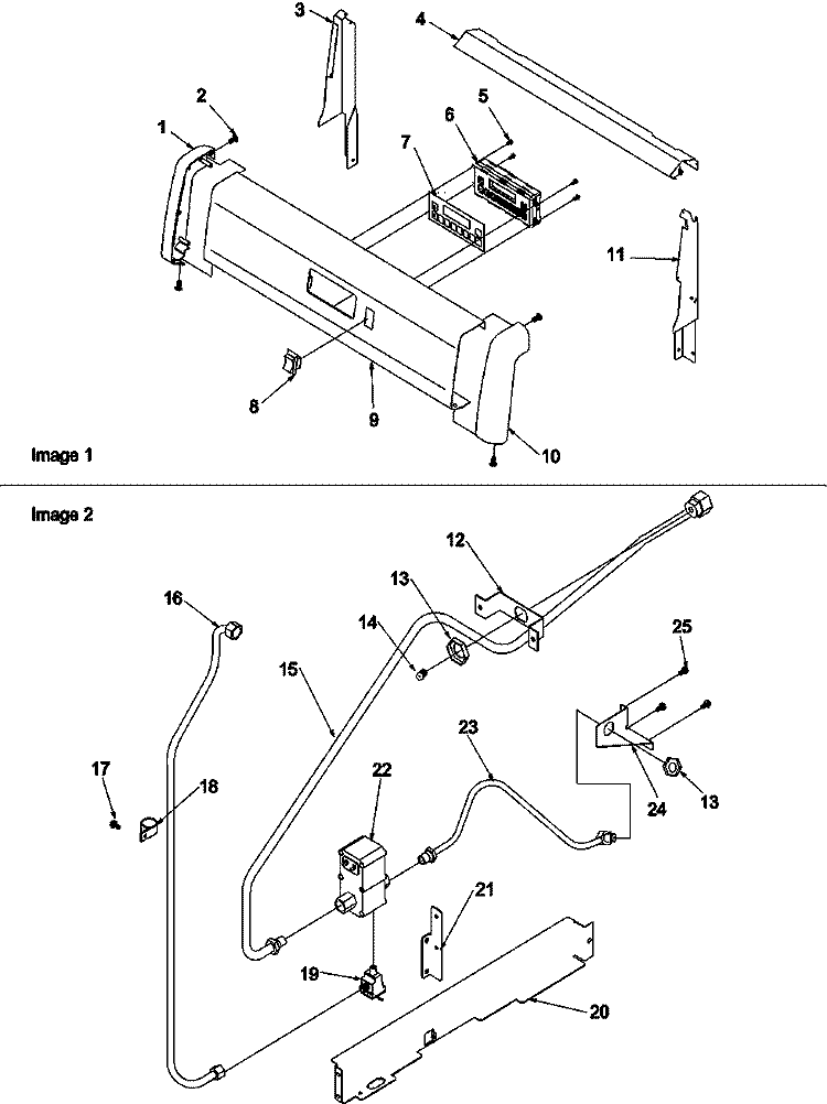 Backguard and Gas Supply Diagram and Parts List for ARG7600LL P1143345NLL Amana Range