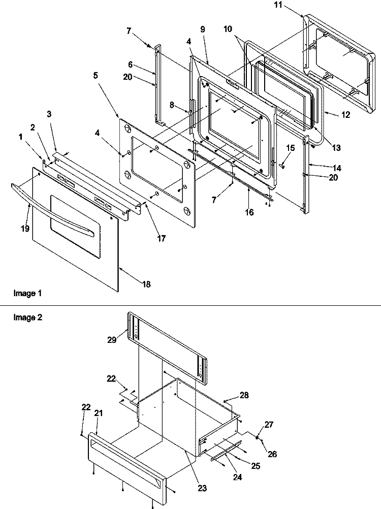 Oven Door and Storage Door Diagram and Parts List for ARG7600LL P1143345NLL Amana Range