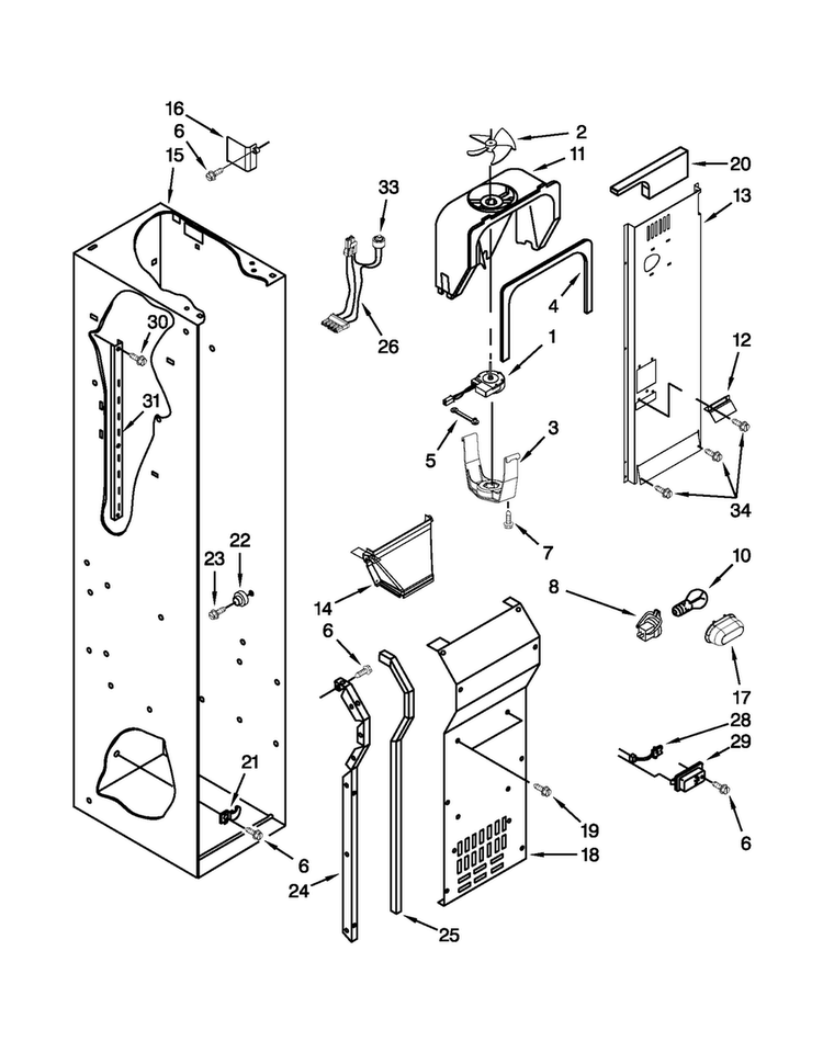 Freezer Liner And Air Flow Parts Diagram and Parts List for JS48NXFXDW04  Jenn-Air Refrigerator