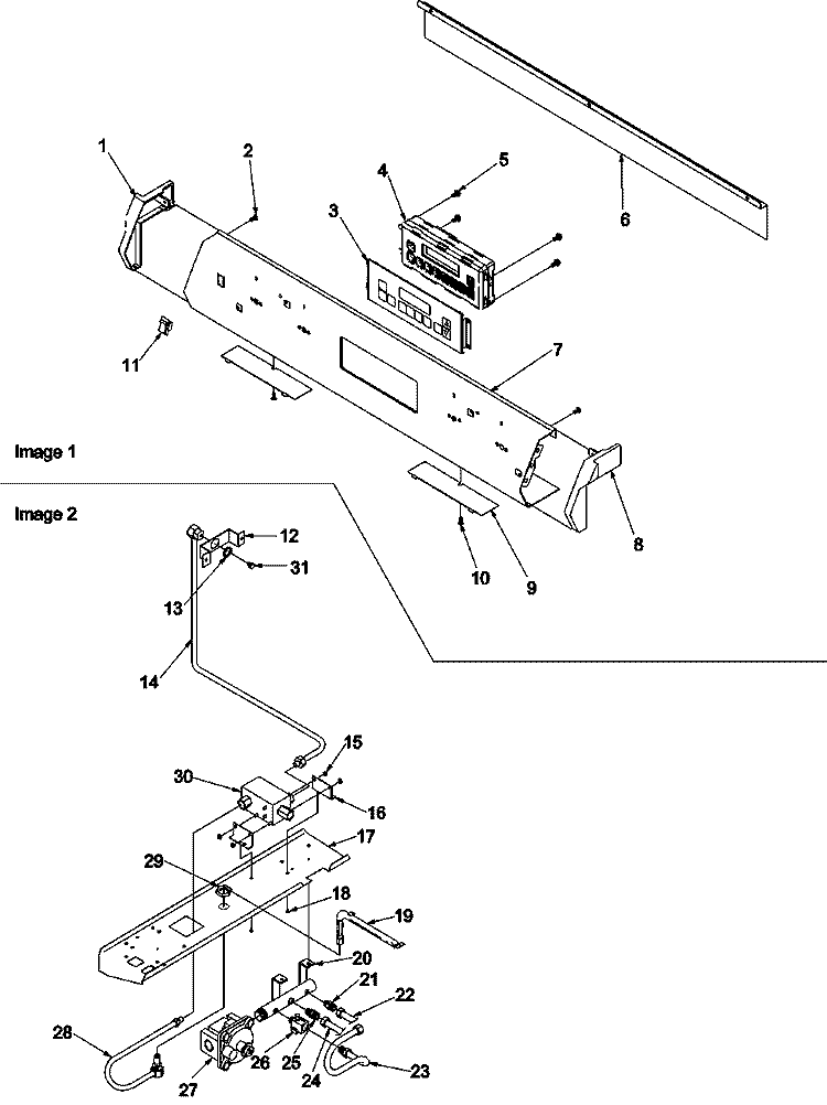 CONTROL PANEL AND GAS SUPPLY Diagram and Parts List for ARGS7650LL P1130759NLL Amana Range