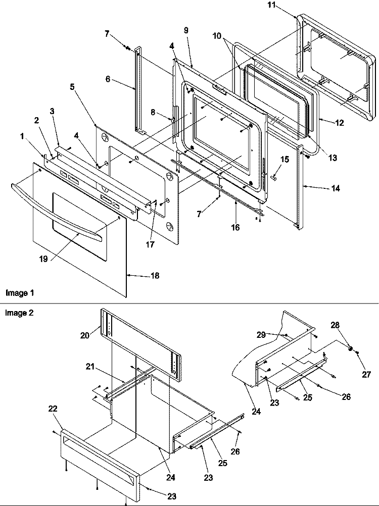 OVEN DOOR & STORAGE DRAWER Diagram and Parts List for ARGS7650LL P1130759NLL Amana Range