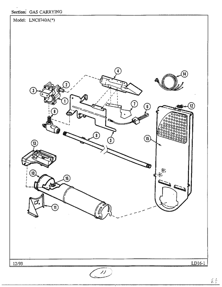 Gas Carrying Diagram and Parts List for 8740A  Norge Dryer
