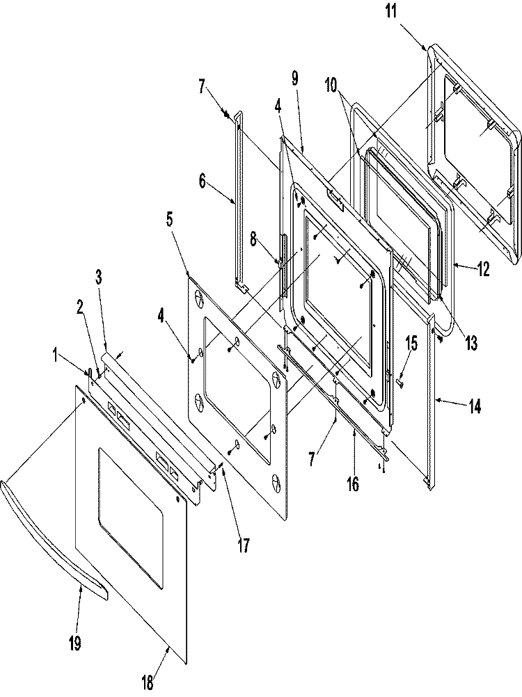 Oven Door Diagram and Parts List for ARTS6650WW P1130649NWW Amana Range