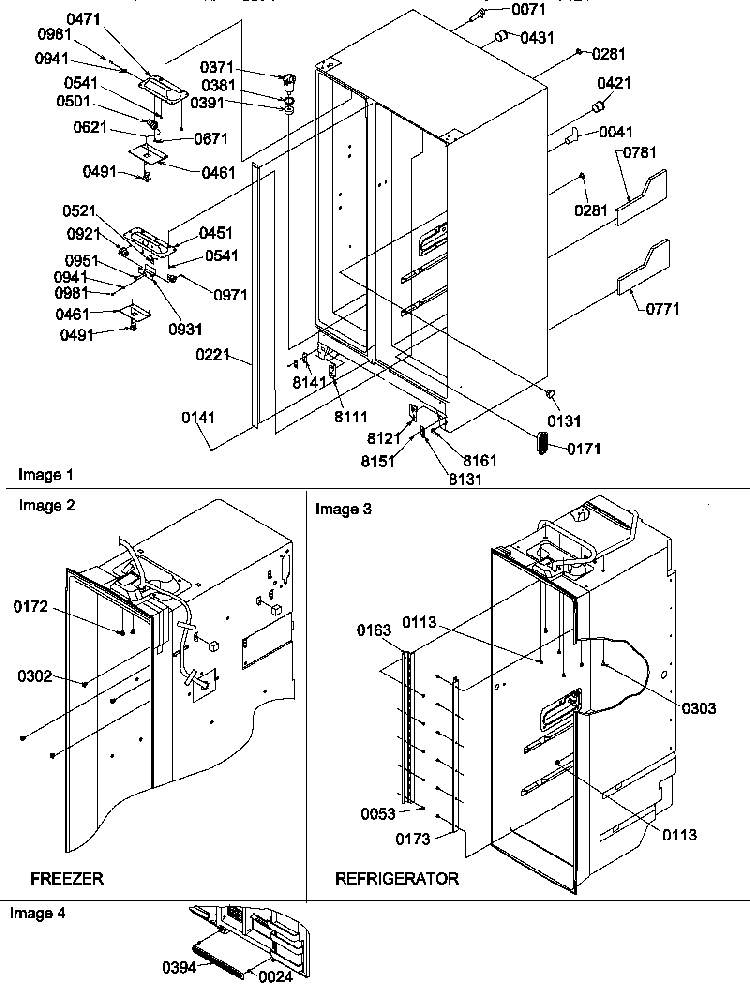 Cabinet Parts & Toe Grille Diagram and Parts List for SX322S2L-P1313801WL  Amana Refrigerator