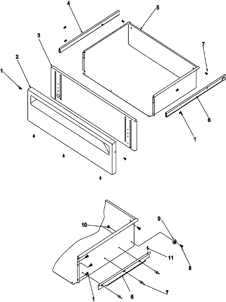 Storage Drawer Diagram and Parts List for ARTS6650WW P1130649NWW Amana Range