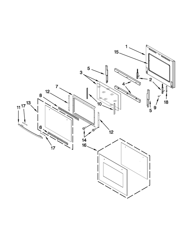 Upper Oven Door Diagram and Parts List for JJW3830WS01  Jenn-Air Wall Oven