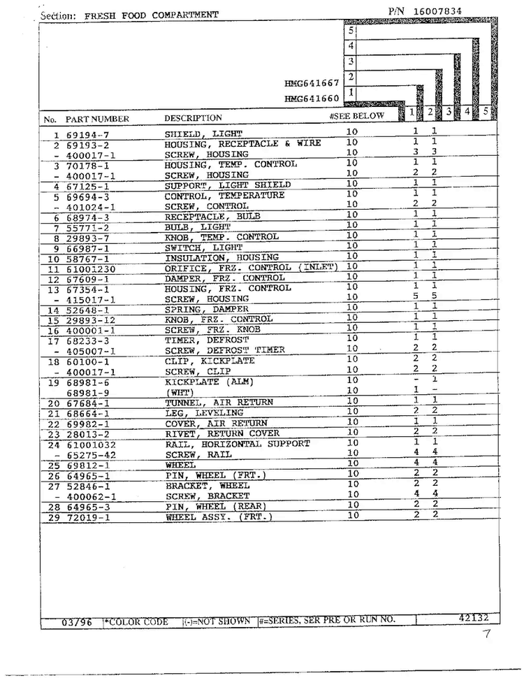 Fresh Food Compartment Page 2 Diagram and Parts List for HMG641667  Admiral Refrigerator