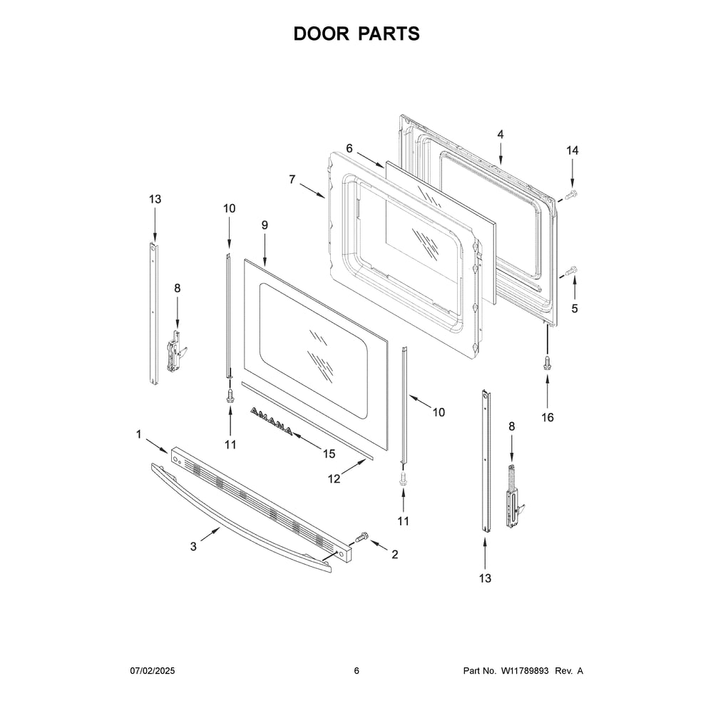 Door Parts Diagram and Parts List for YAER6203MSS0  Amana Range