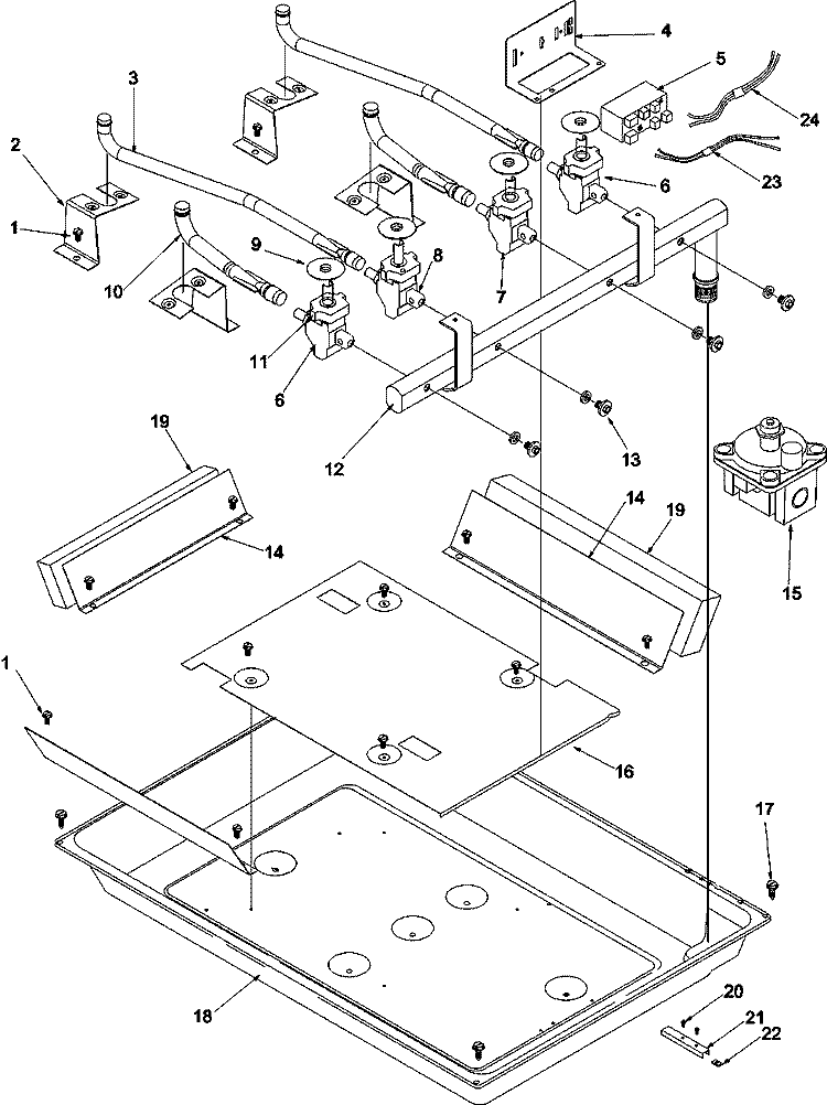 Burner Box Diagram and Parts List for AKS3040LL P1142525NLL Amana Cooktop