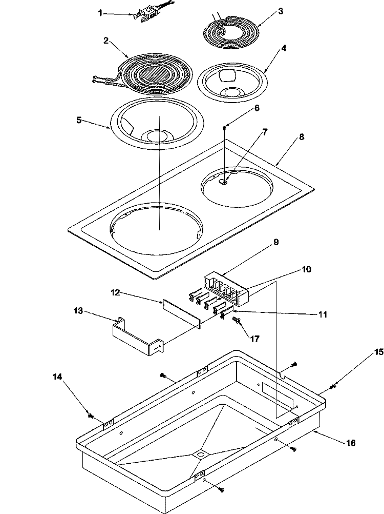 ACR110 (Electric Coil, 8`` / 6``) Diagram and Parts List for ACT100E P1133380NE Amana Cooktop