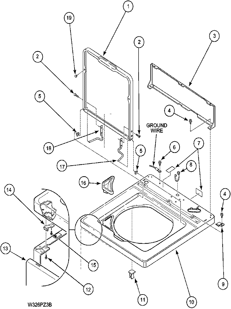 CABINET TOP AND DOOR Diagram and Parts List for LWA40AW2 PLWA40AW2 Amana Washer