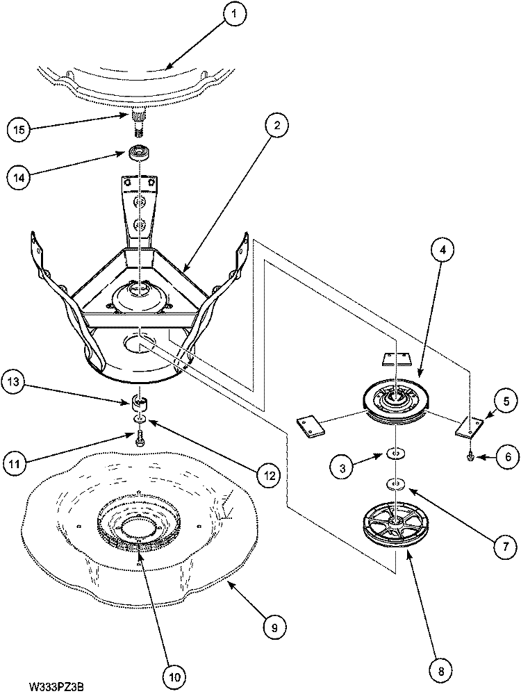 WELDMENT / BEARING ASSY AND BRAKE / PULLEY Diagram and Parts List for LWA40AW2 PLWA40AW2 Amana Washer