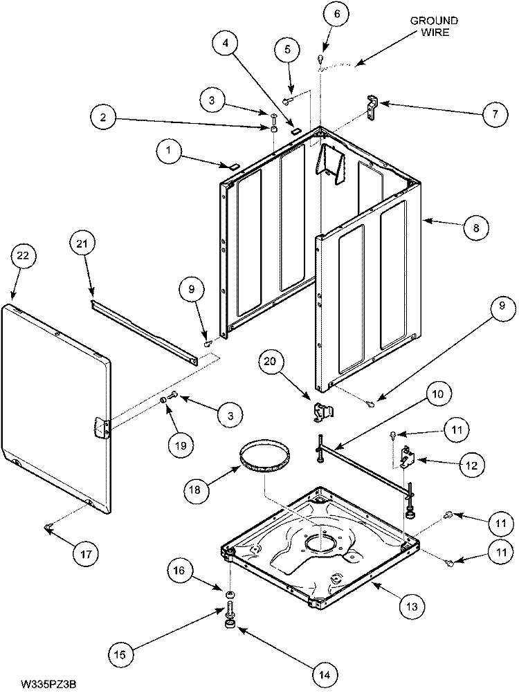 FRONT PANEL, BASE AND CABINET ASSEMBLY Diagram and Parts List for LWA40AW2 PLWA40AW2 Amana Washer