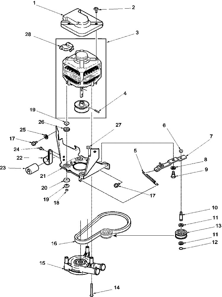 MOTOR, BELT, PUMP, AND IDLER ASSY Diagram and Parts List for LWD70AW PLWD70AW Amana Washer