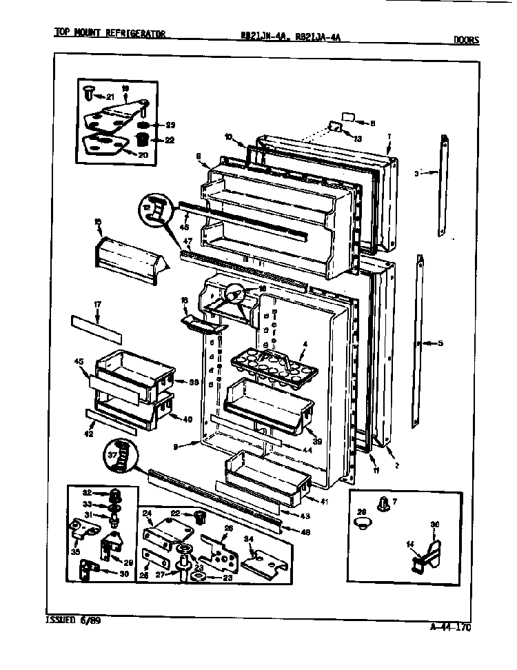 Doors Diagram and Parts List for RB21JN-4A 9A24A Magic Chef Refrigerator