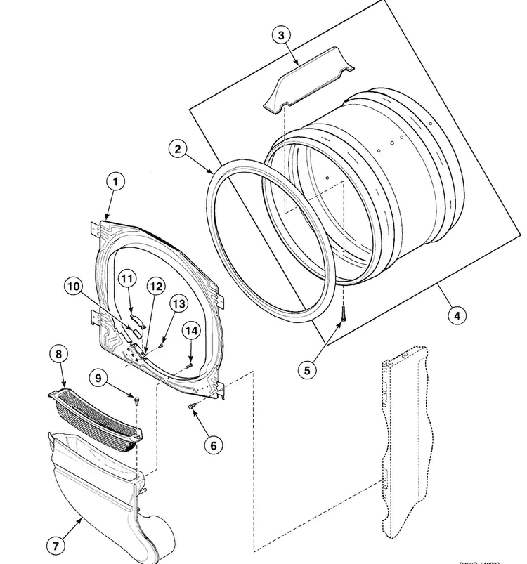 Cylinder Diagram and Parts List for SDEZ07QF1500  Speed Queen Dryer