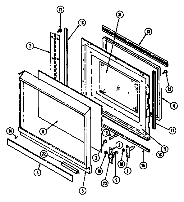 Door Diagram and Parts List for WM2720B M167B Jenn-Air Wall Oven