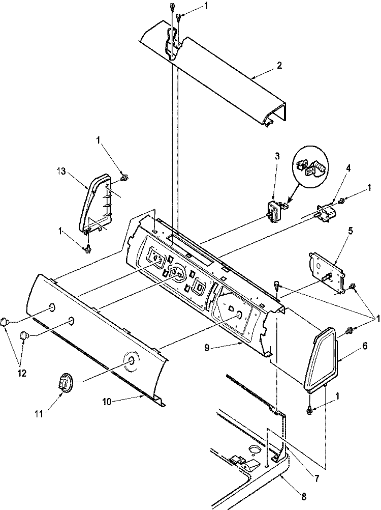 Control Panel Diagram and Parts List for LES10AW PLES10AW Amana Dryer