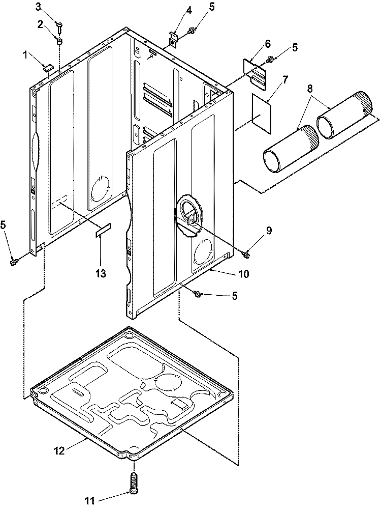 Cabinet and Base Diagram and Parts List for LES10AW PLES10AW Amana Dryer
