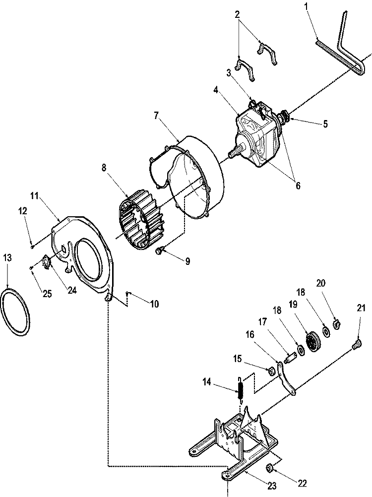 Motor and Fan Assemblies Diagram and Parts List for LES10AW PLES10AW Amana Dryer