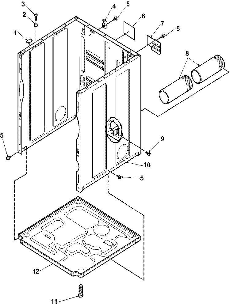 Cabinet and Base Diagram and Parts List for LGS10AW PLGS10AW Amana Dryer