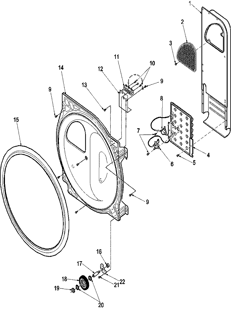 R BULKHEAD, SEAL, ROLLERS, AND AIR DUCT Diagram and Parts List for LEA90AW PLEA90AW Amana Dryer