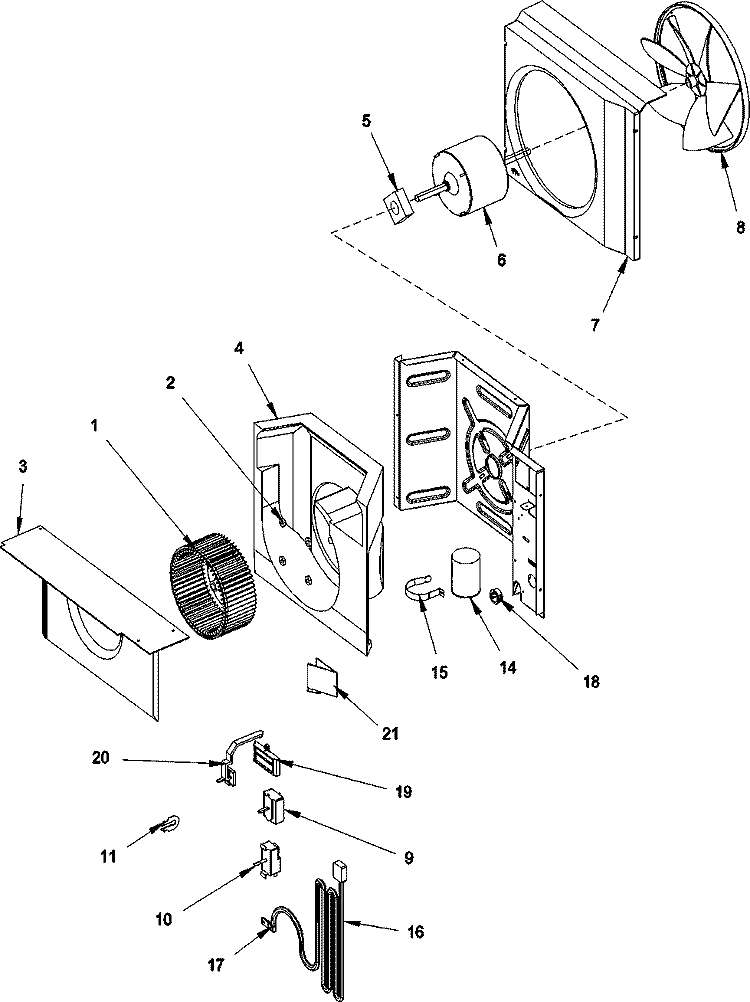 Fan and Control Assy Diagram and Parts List for RC04880A1E PRC04880A1E Amana Air Conditioner