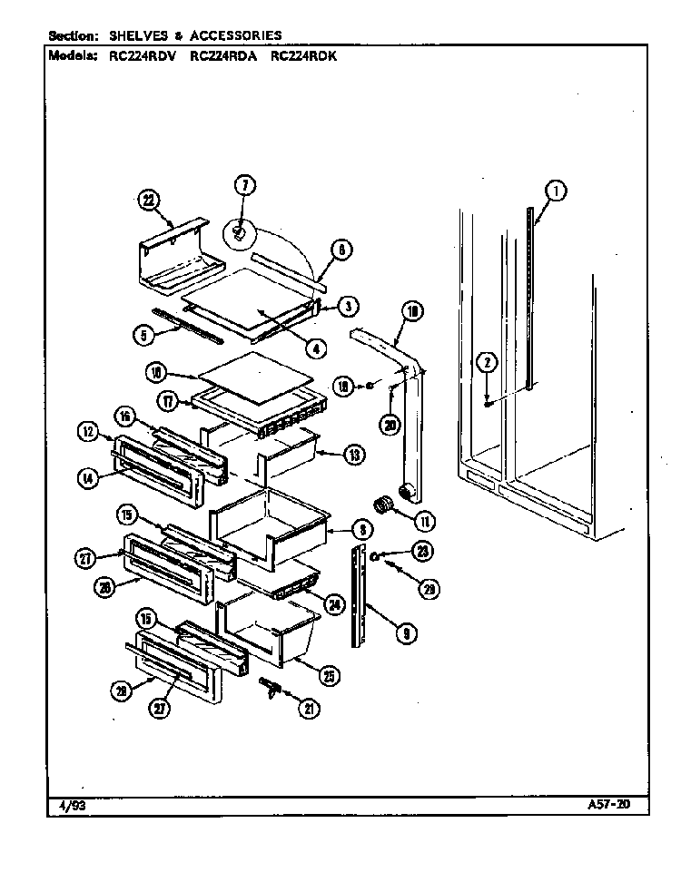Shelves & Accessories Diagram and Parts List for RC224RDA DS36B Magic Chef Refrigerator