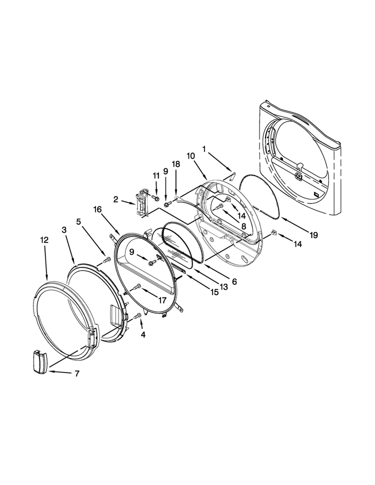 Dryer Door Parts Diagram and Parts List for MLE20PRBZW2  Maytag Washer Dryer Combo