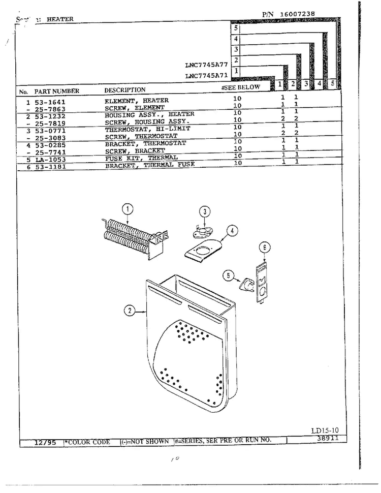 Heater Diagram and Parts List for LNC7745  Maytag Dryer