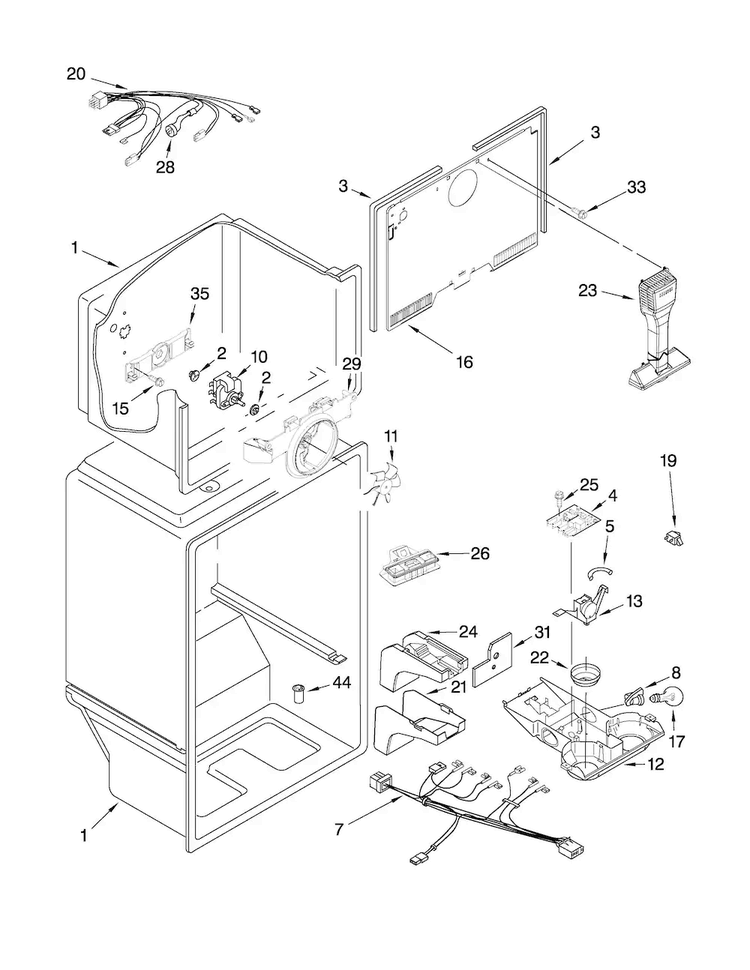Liner Parts Diagram and Parts List for M0RXEMMWW01  Maytag Refrigerator