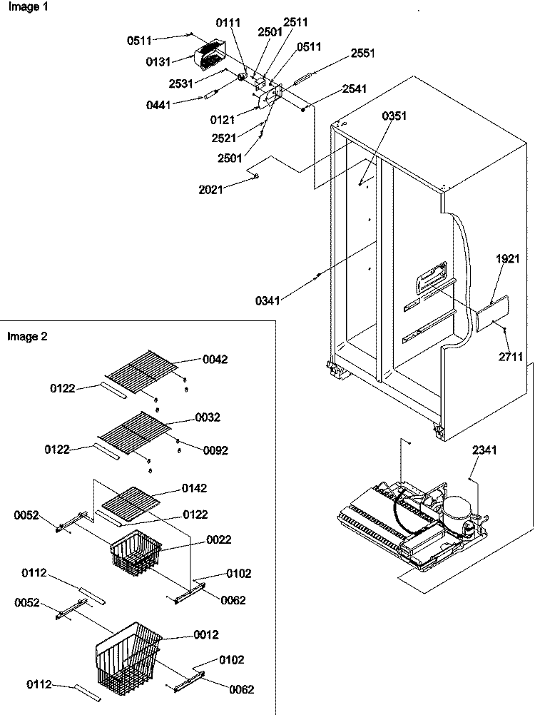 Freezer Shelves and Lights Diagram and Parts List for SBD522VE P1320303W E Amana Refrigerator