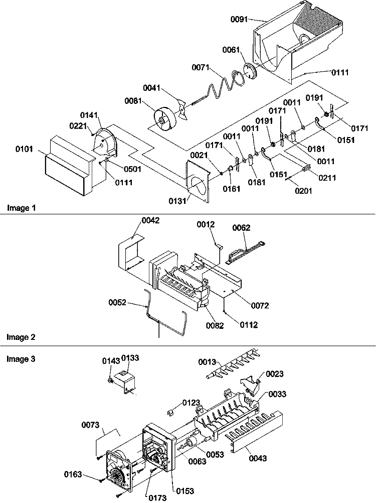 Ice Bucket Auger and Ice Maker Parts Diagram and Parts List for SBD522VE P1320303W E Amana Refrigerator