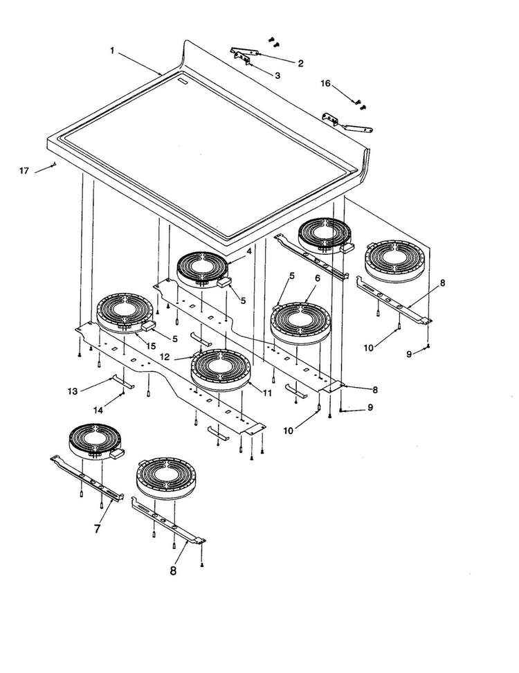 Main Top Diagram and Parts List for ARTC8600E P1143692NE Amana Range