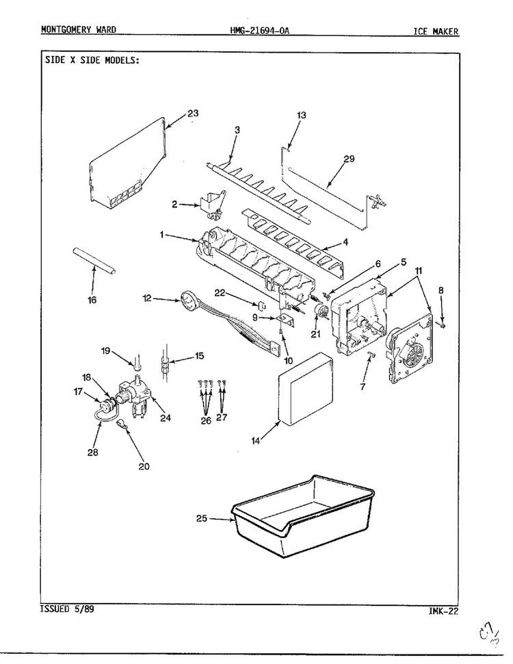 Ice Maker Diagram and Parts List for 21694A  Admiral Refrigerator
