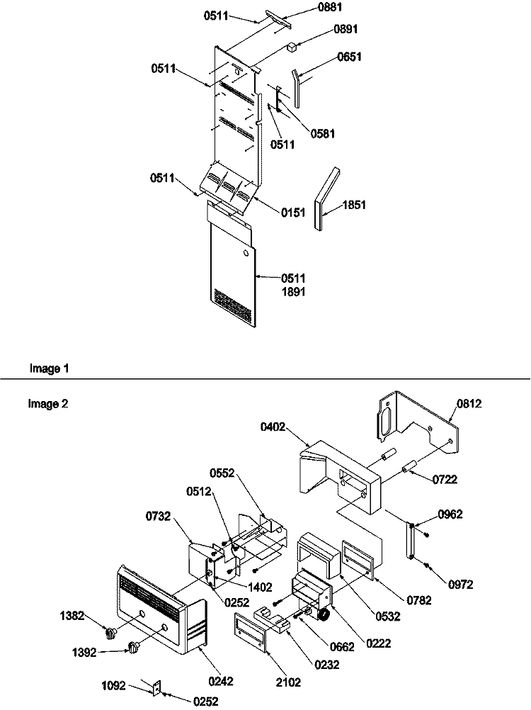 Control Assy Diagram and Parts List for SX522VW P1320501W W Amana Refrigerator