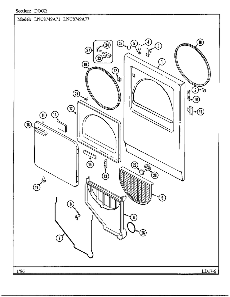 Door Diagram and Parts List for 8749A71  Norge Dryer