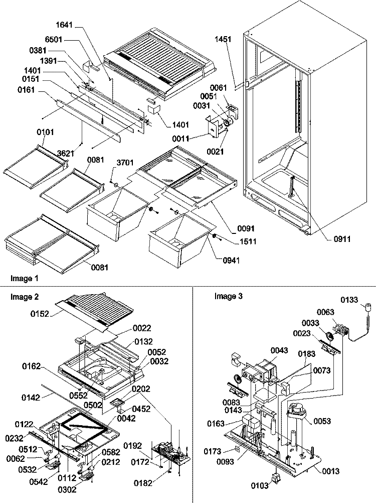 Interior Cabinet and Drain Block Assy Diagram and Parts List for TR525VW P1322701W W Amana Refrigerator