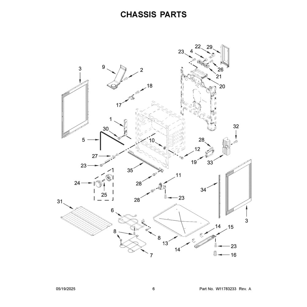 Chassis Parts Diagram and Parts List for MFES4030RS1  Maytag Range