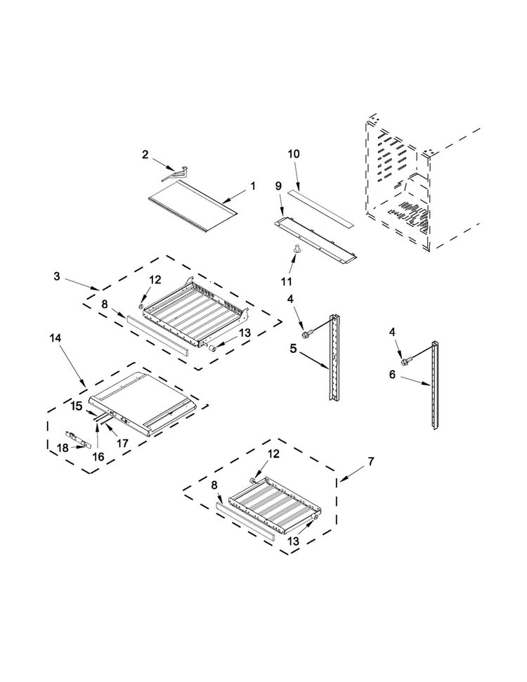 Shelf Parts Diagram and Parts List for JUB24FLARS00  Jenn-Air Wine and Beverage Cooler