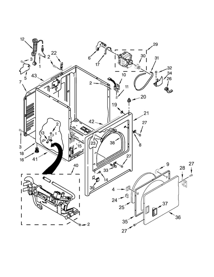 Cabinet Parts Diagram and Parts List for MGDC555DW2  Maytag Dryer