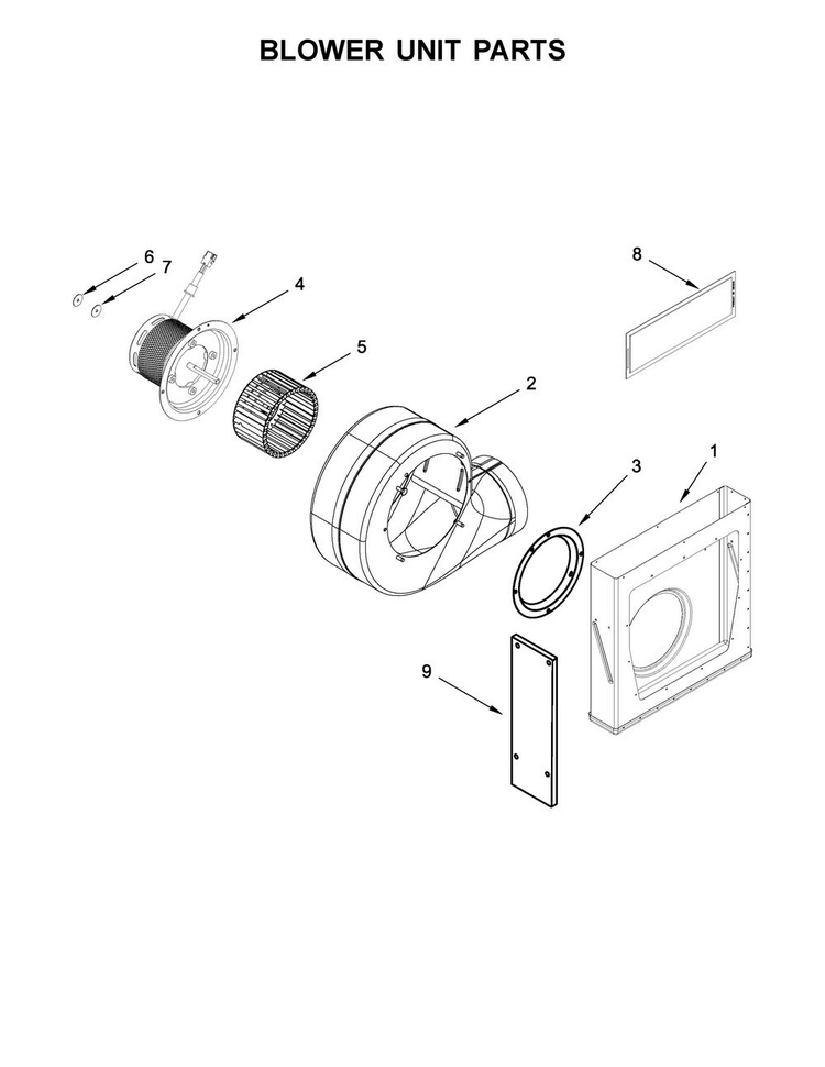 Blower Unit Parts Diagram and Parts List for JGD3430BB00  Jenn-Air Cooktop