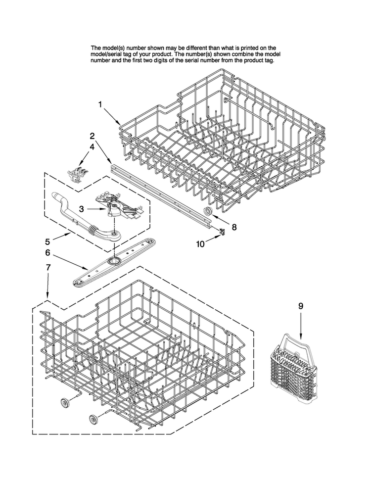 Upper And Lower Rack Parts Diagram and Parts List for CDB1500AWB1  Magic Chef Dishwasher