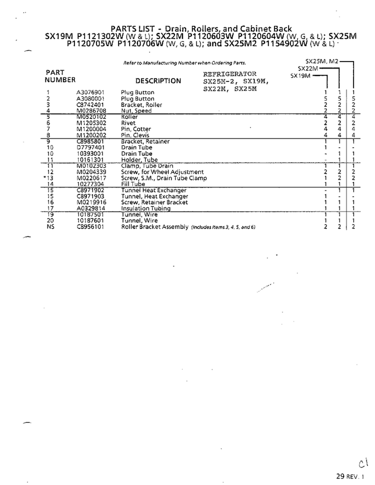 Drain Rollers And Cabinet Back  Page 2 Diagram and Parts List for SX22M  Amana Refrigerator