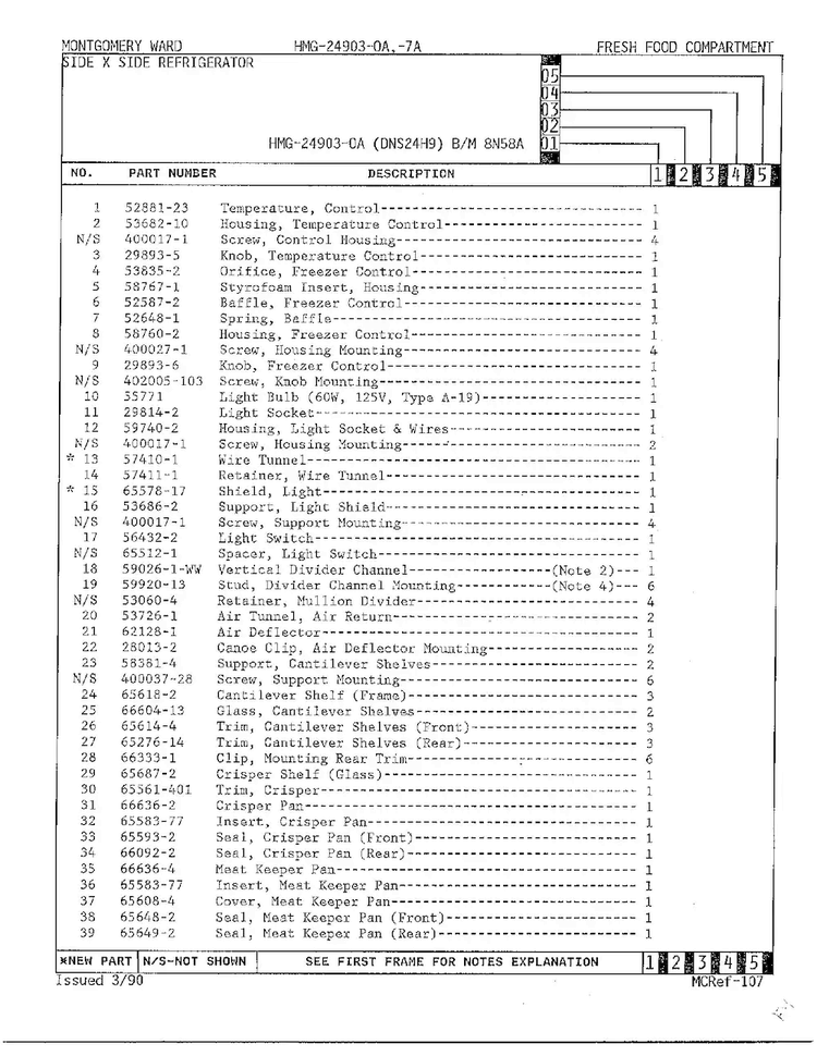 Fresh Food Compartment Page 2 Diagram and Parts List for 24903-OA  Admiral Refrigerator