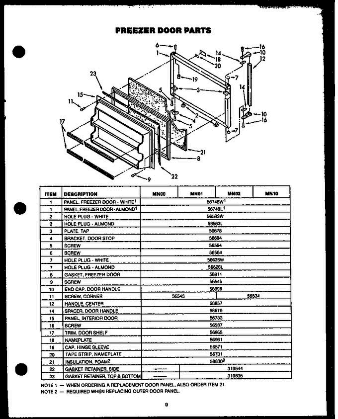 03 - Fz Door Parts Diagram and Parts List for GFS165 MN01 Amana Refrigerator