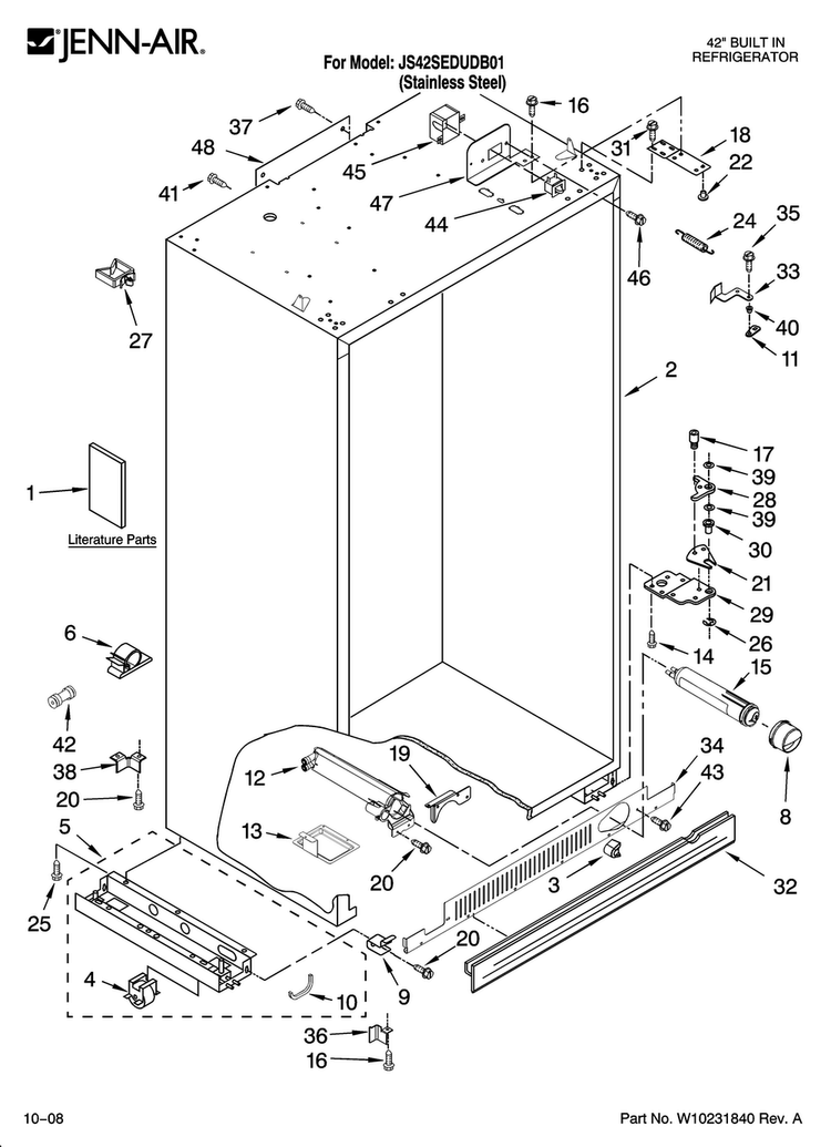 Cabinet Parts Diagram and Parts List for JS42SEDUDB01  Jenn-Air Refrigerator
