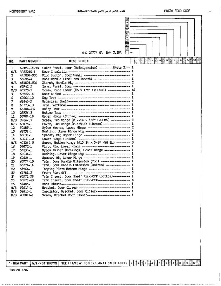 Fresh Food Door Page 2 Diagram and Parts List for 24774A  Admiral Refrigerator