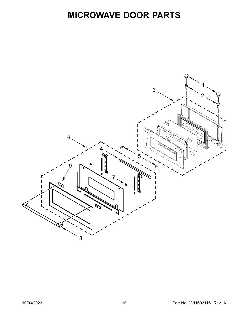 Microwave Door Parts Diagram and Parts List for MOEC6030LZ01  Maytag Microwave Oven Combo