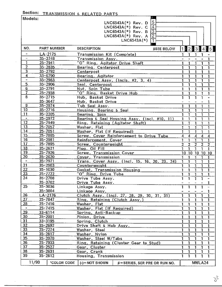 Transmission And Related Parts Page 2 Diagram and Parts List for 6543A  Norge Washer